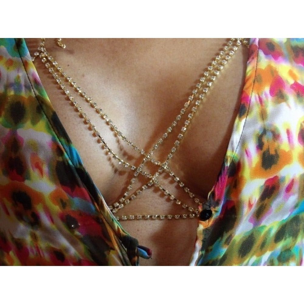 Chest Gold /Silver Chain Body Chain Rhinestones - Picture 4 of 7